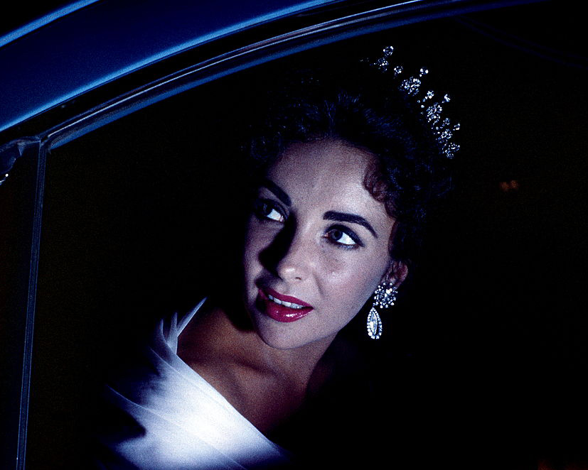 Elizabeth Taylor wearing the Mike Todd diamond tiara with latticework motifs to the 1957 Cannes Film Festival