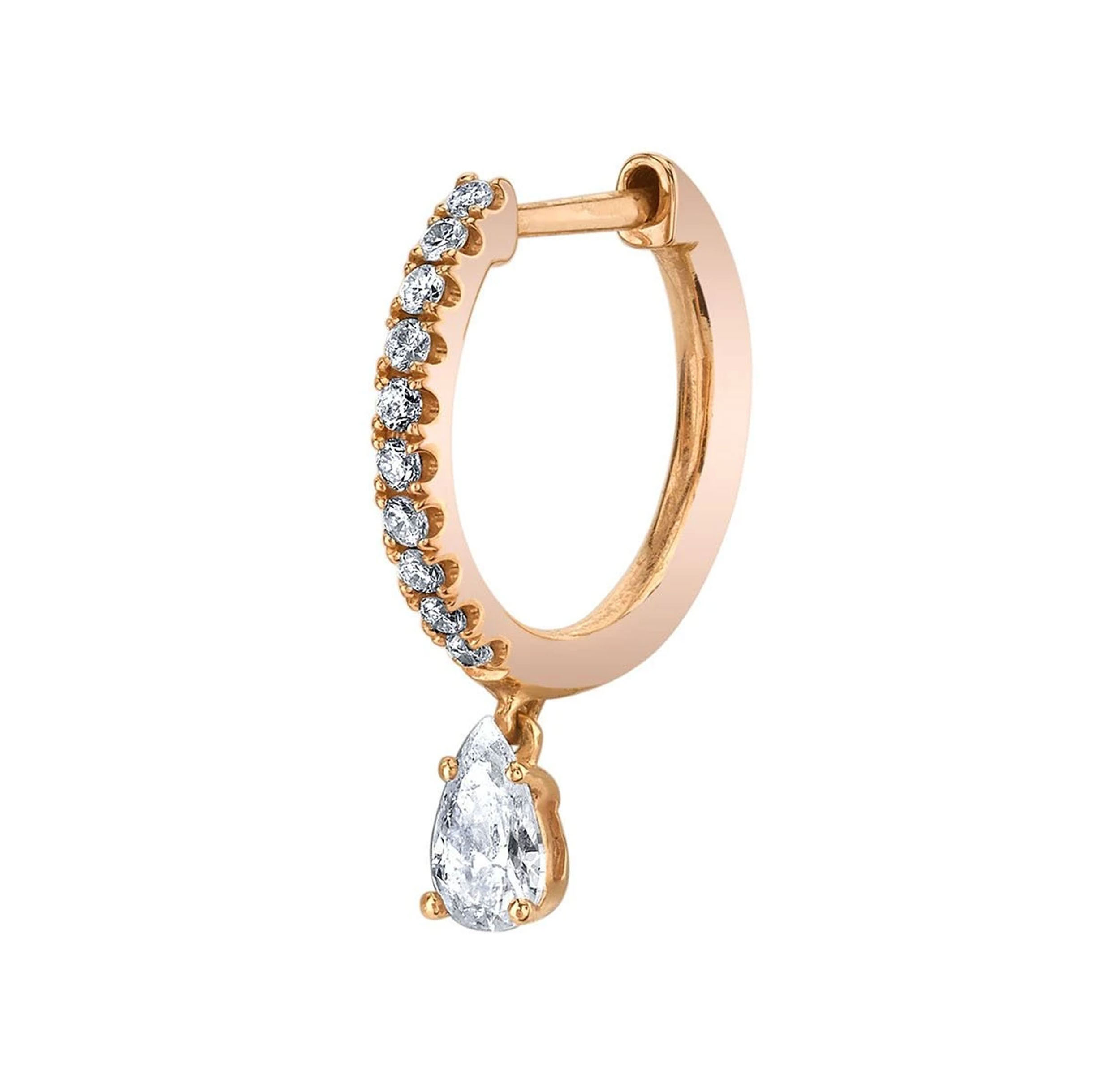 Single Diamond Huggie With Pear Diamond Drop