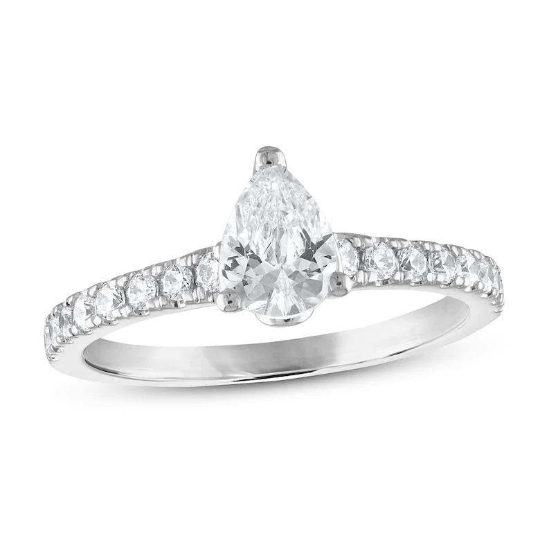 Diamond Engagement Ring 7/8 ct tw Pear/Round 14K White Gold