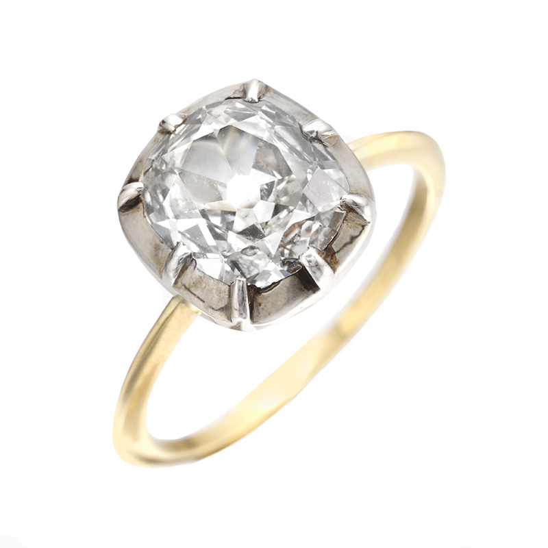 Old Cut Cushion Shaped Diamond Ring