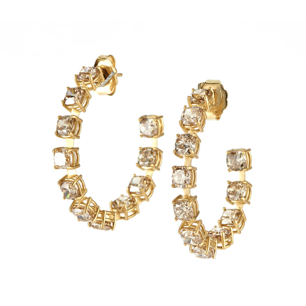 18K Yellow Gold Diamond Hoop Earrings