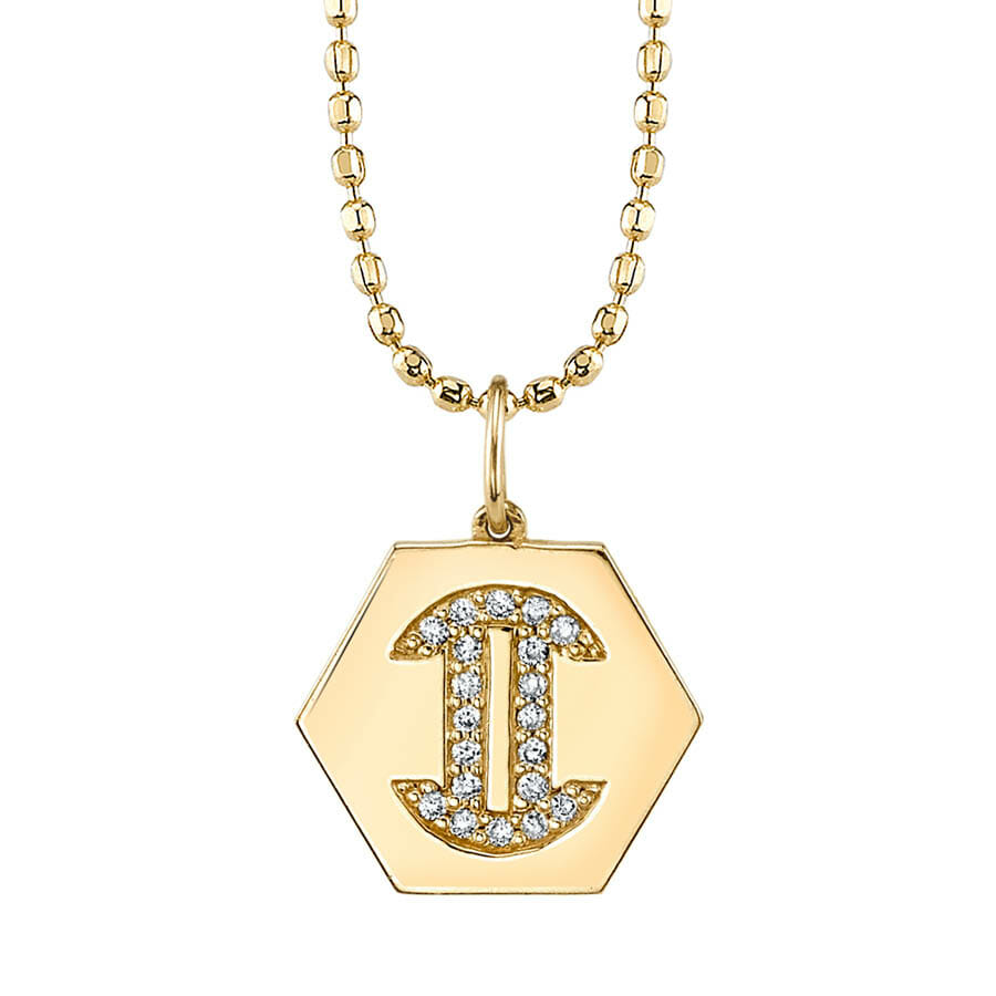 Gold & Diamond Hexagon Zodiac Necklace