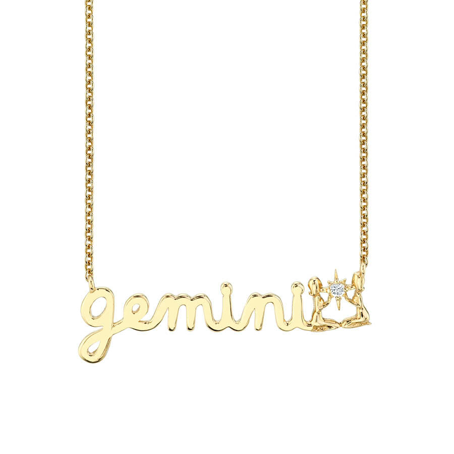 Gold & Diamond Zodiac Script Necklace