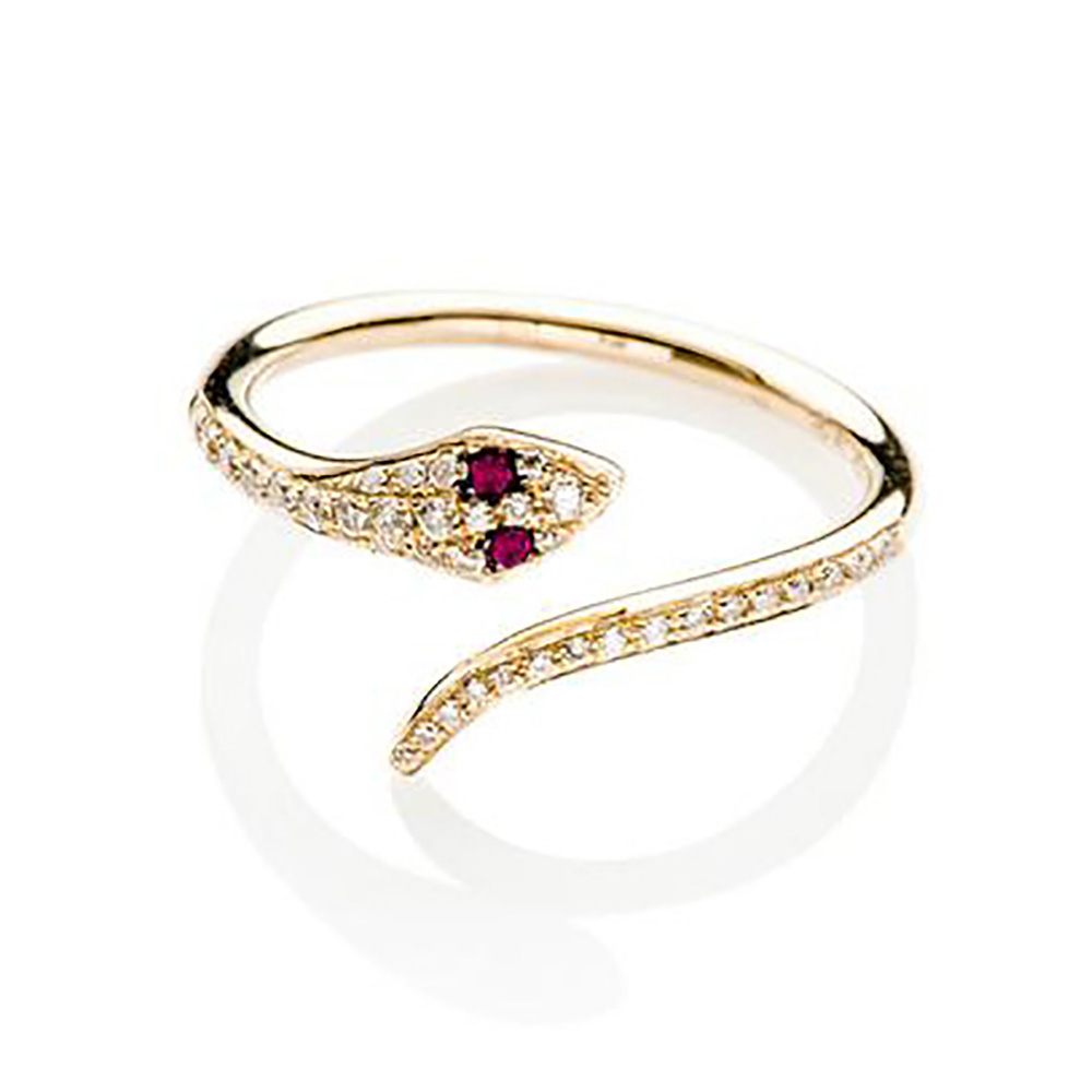 Diamond Snake Ring With Ruby Eyes