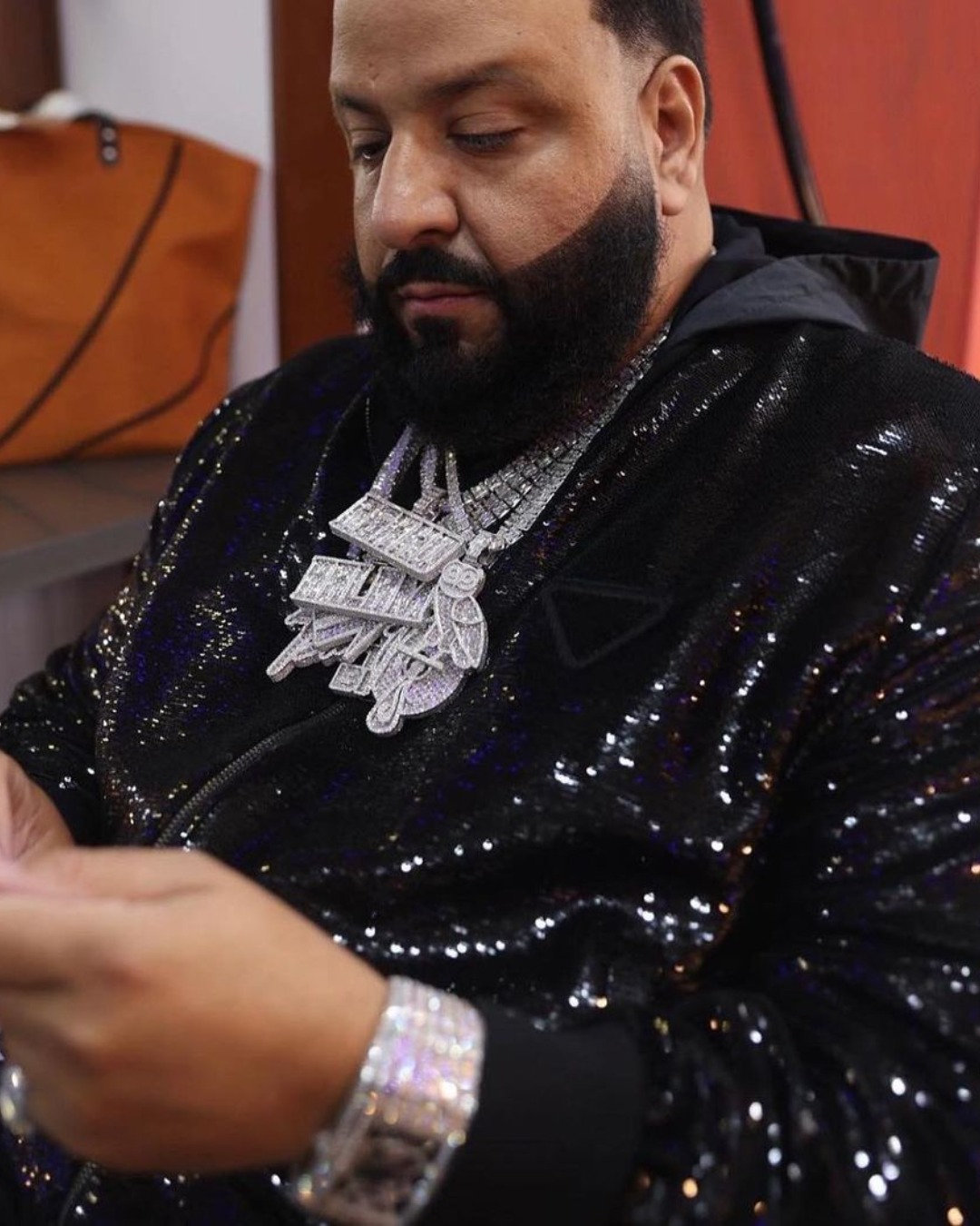 Dj Khaled wearing diamond jewellery 