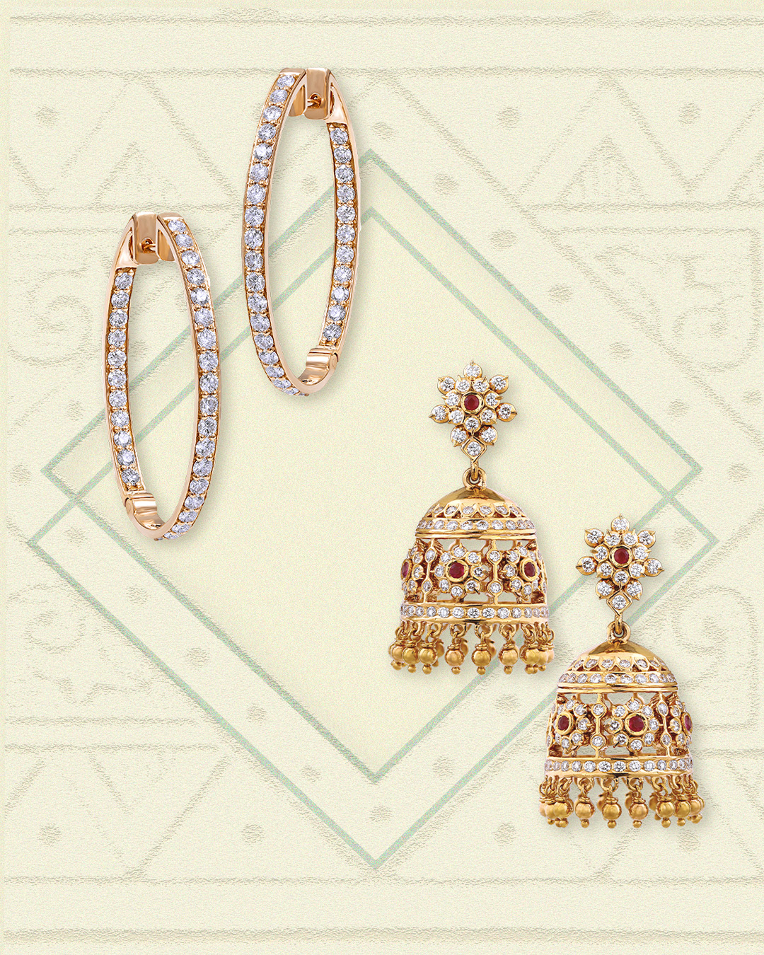 Hoops by KAJ Fine Jewellery, Jhumkas by VBJ 