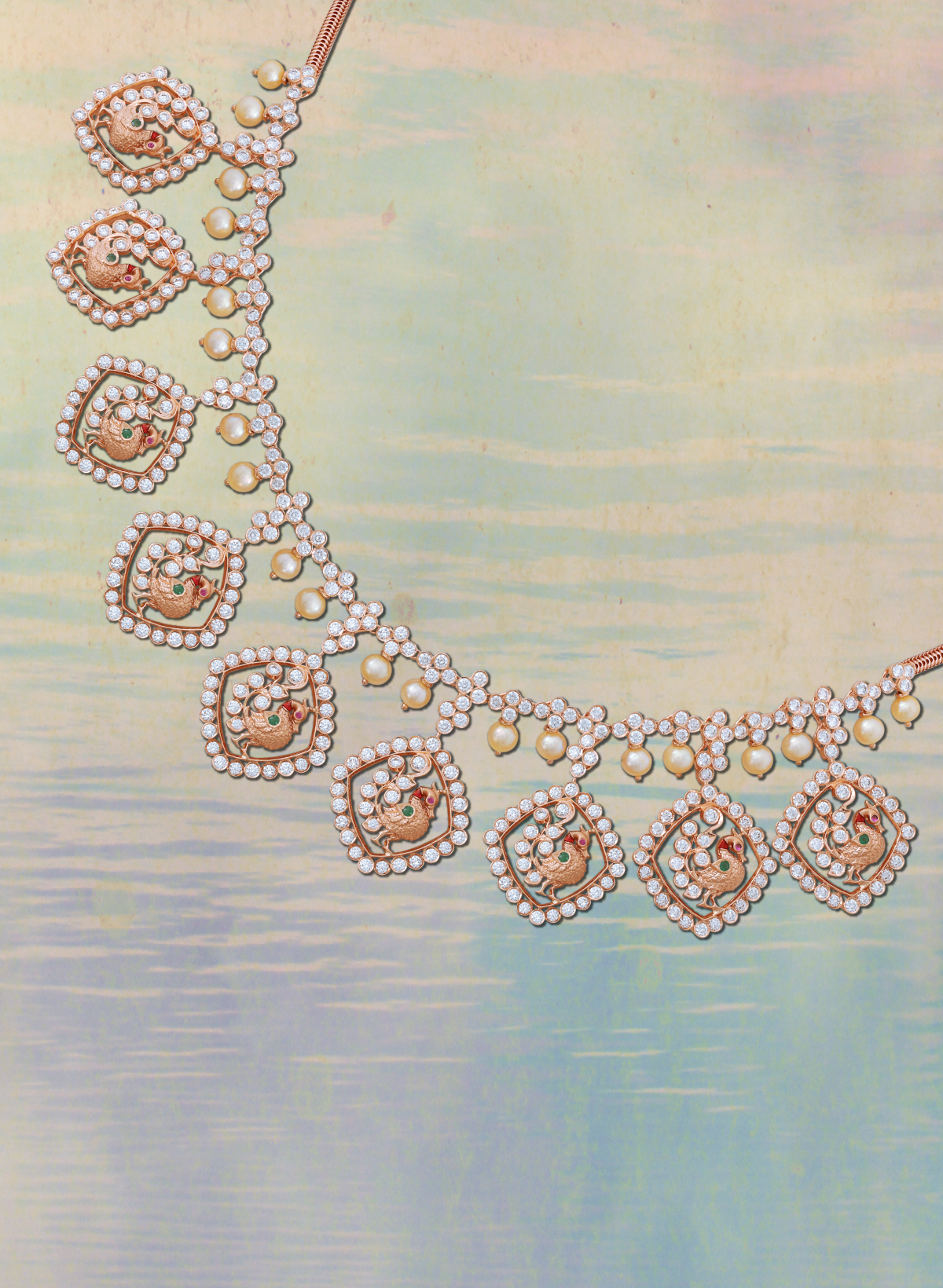 VBJ's exquisite necklace with curved diamond-shaped segments