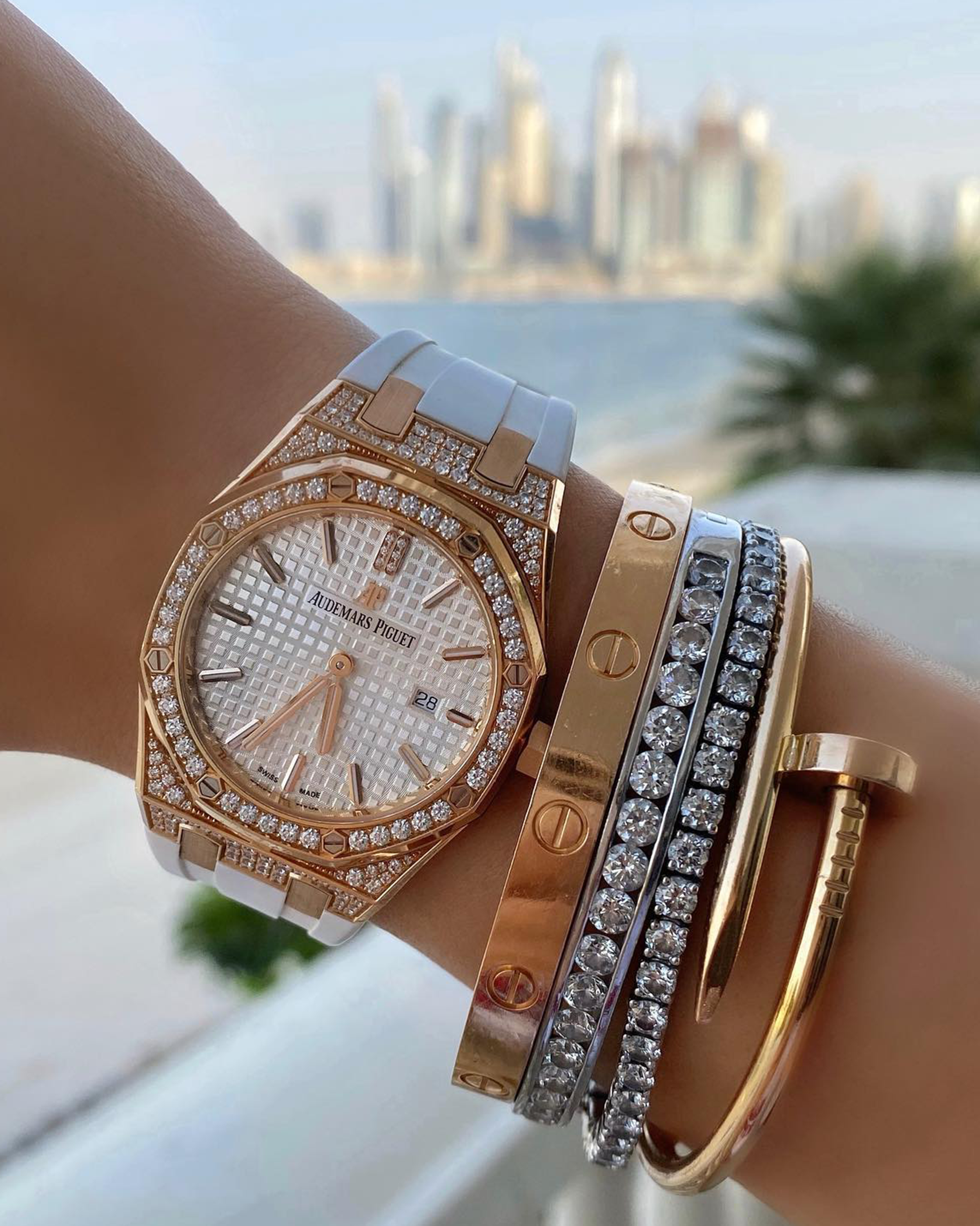 Safa Siddiqui wearing Audemars Piguet Royal Oak diamond watch