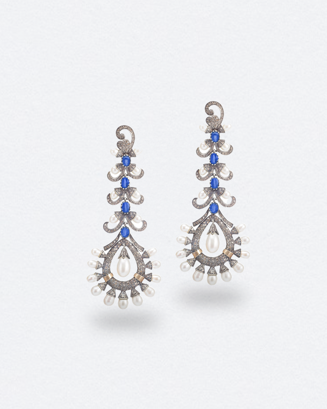 Victorian-style earrings featuring diamonds and pearls